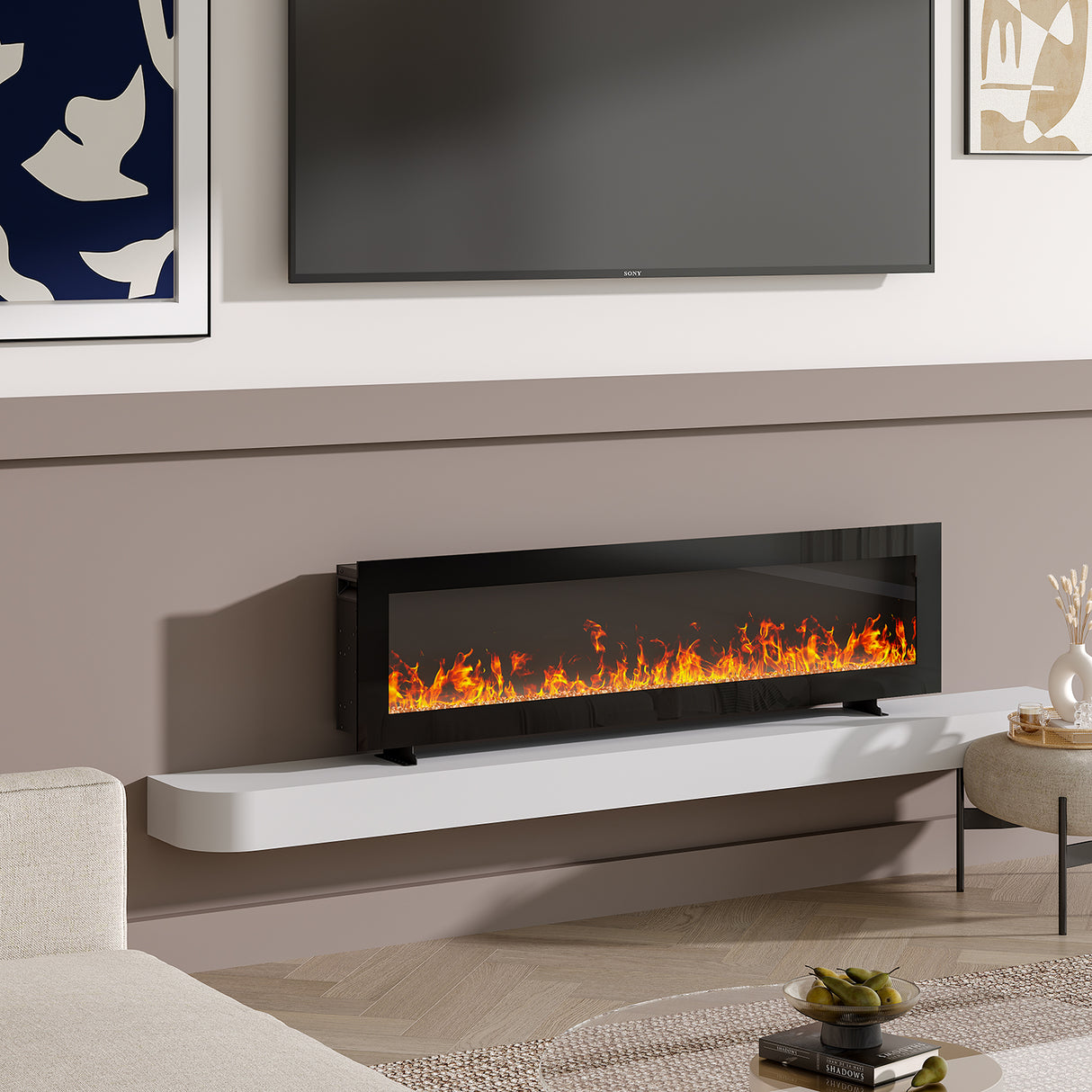 Versatile Media Wall Electric Fireplace Insert | LED Realistic Flame Effect with Remote Control