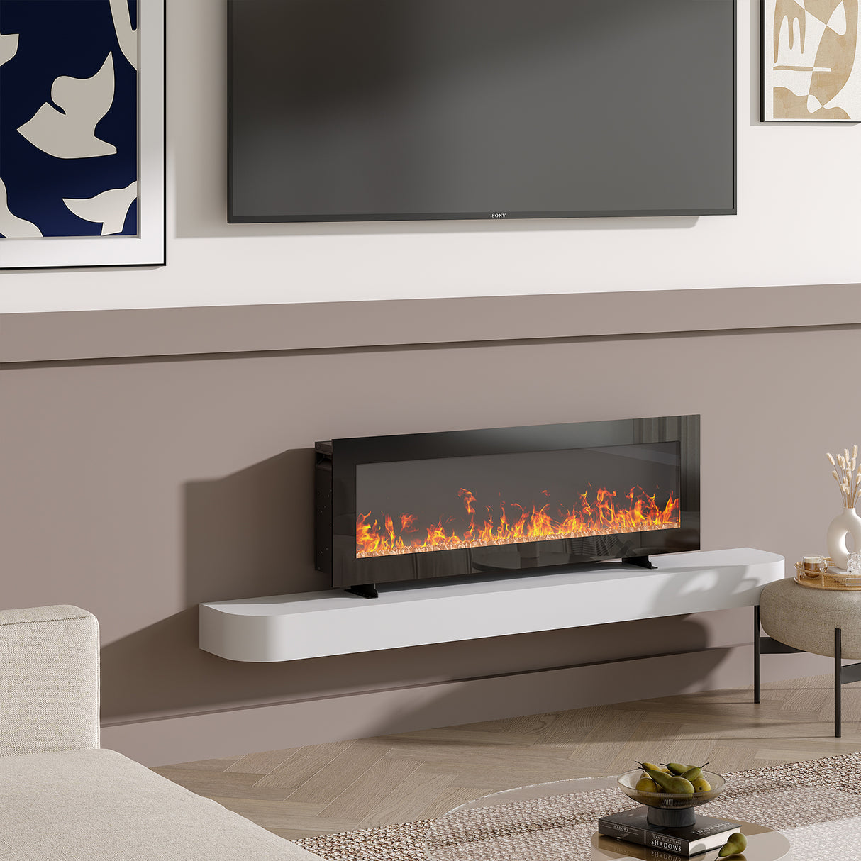 Versatile Media Wall Electric Fireplace Insert | LED Realistic Flame Effect with Remote Control