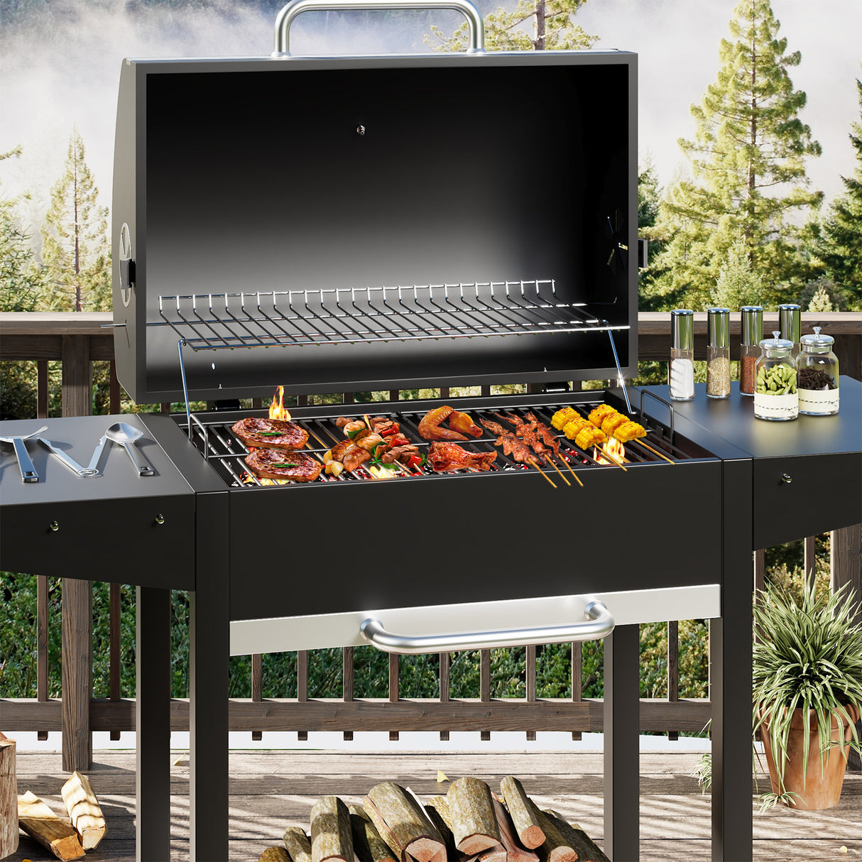 Charcoal Grill for Garden Barbecue with Table