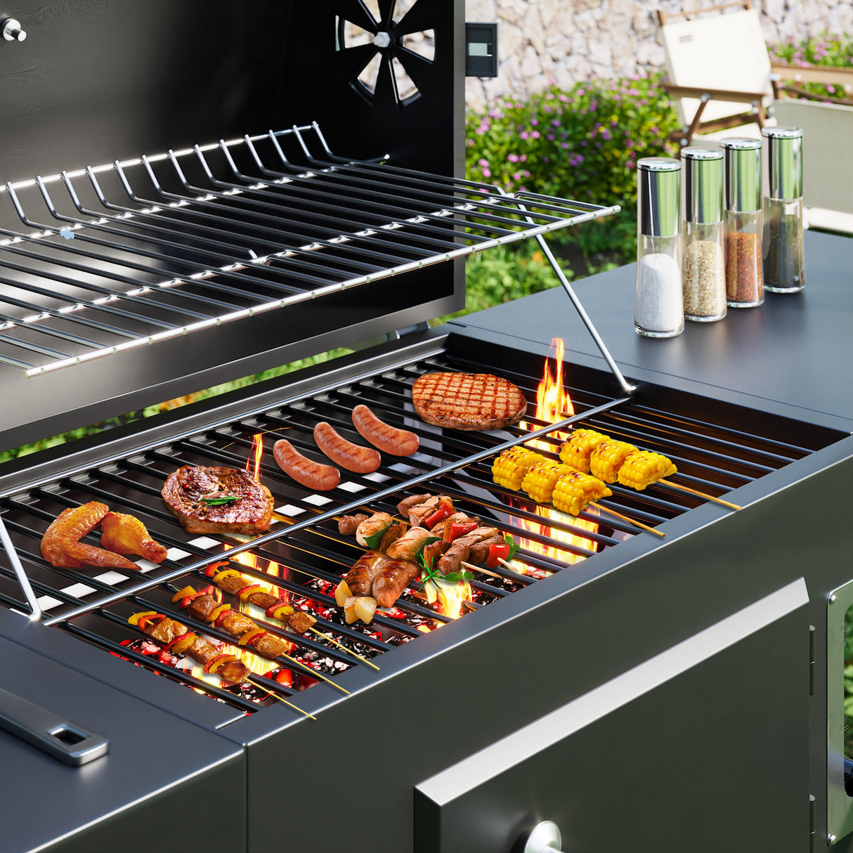Outdoor Carbon Steel Charcoal BBQ Grill with Chimney