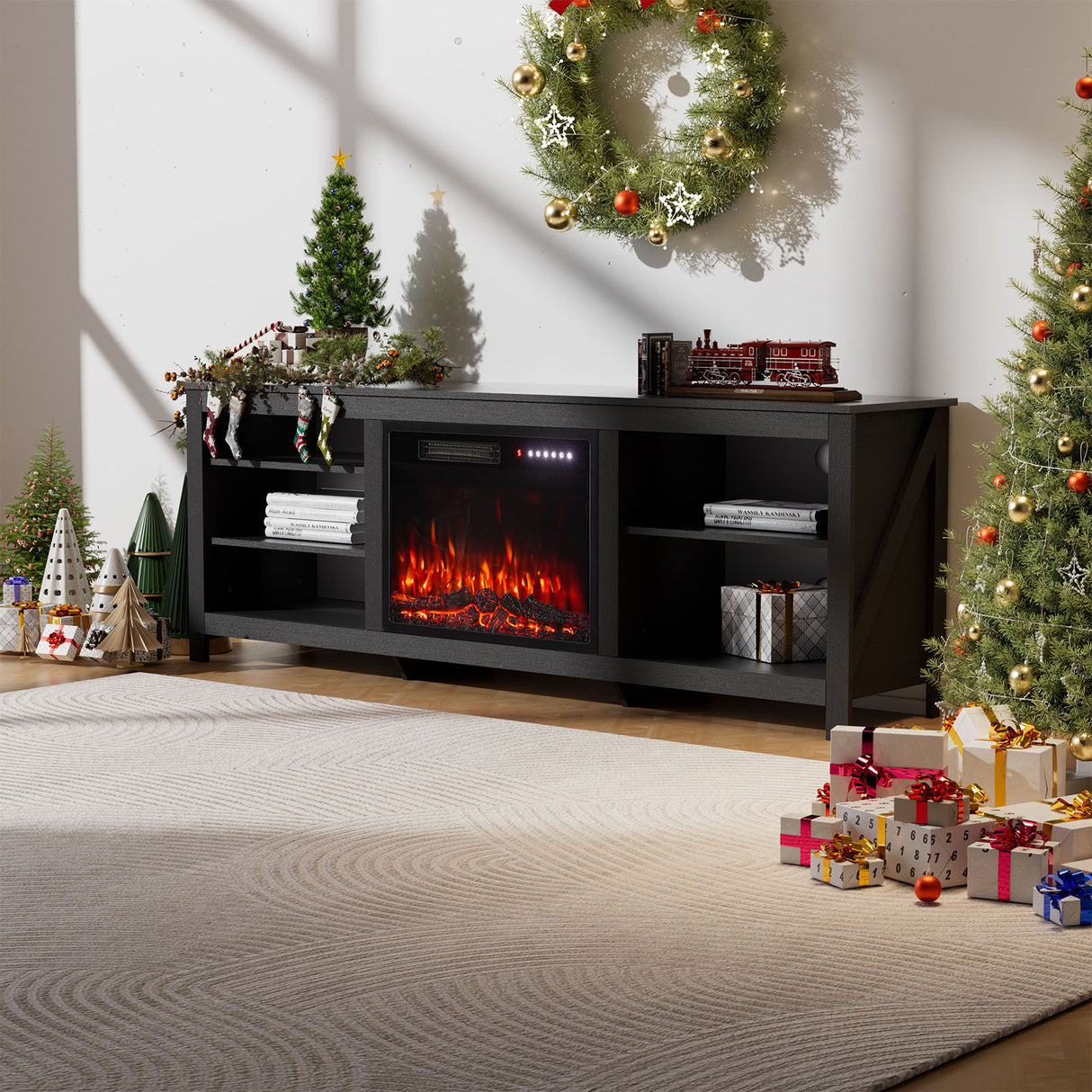 Large Electric Fireplace TV Stand with 23Inch Fireplace | 12 Flame Colours, Remote Control