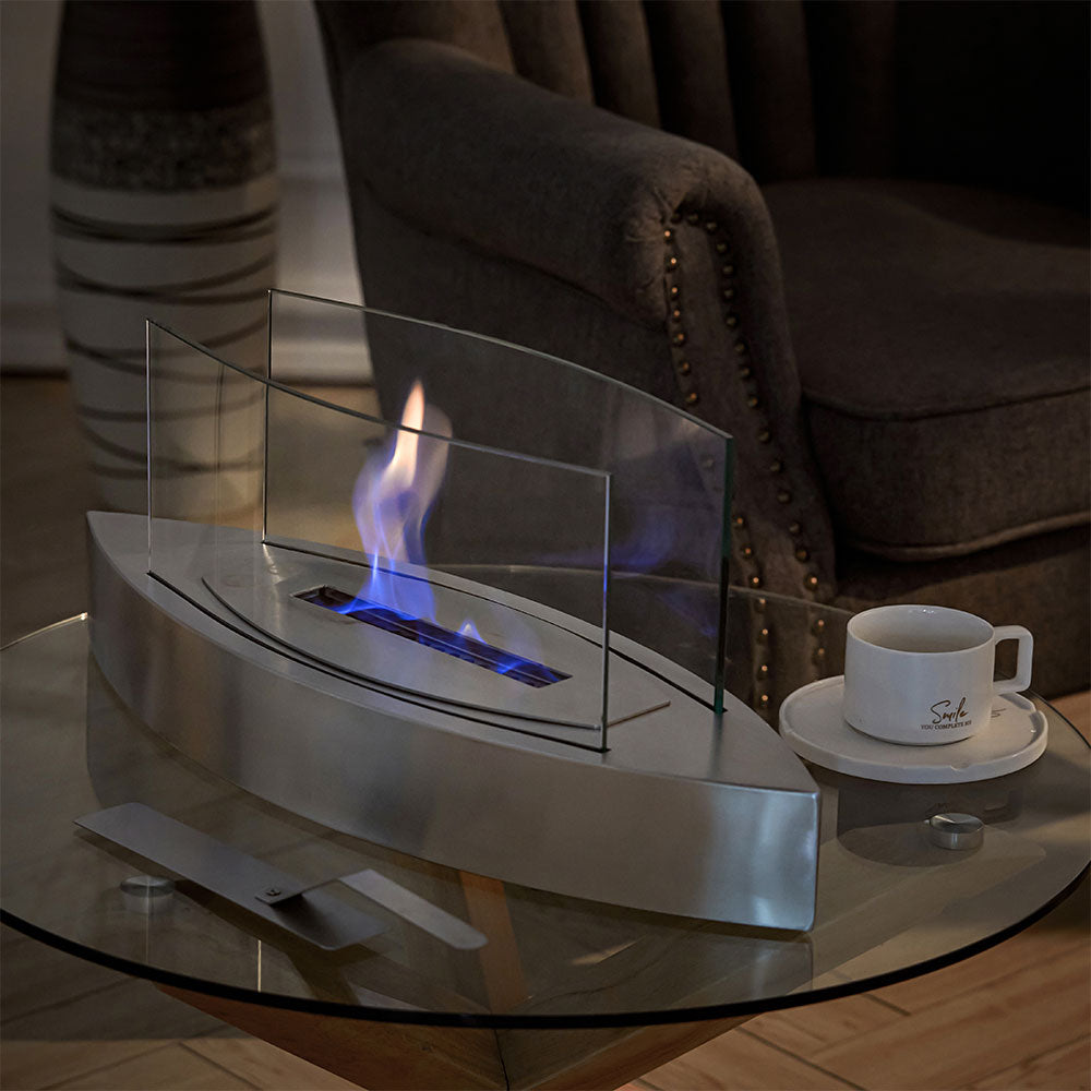 Portable Bio Ethanol Fireplace | Real Flame with Tempered Glass Guard