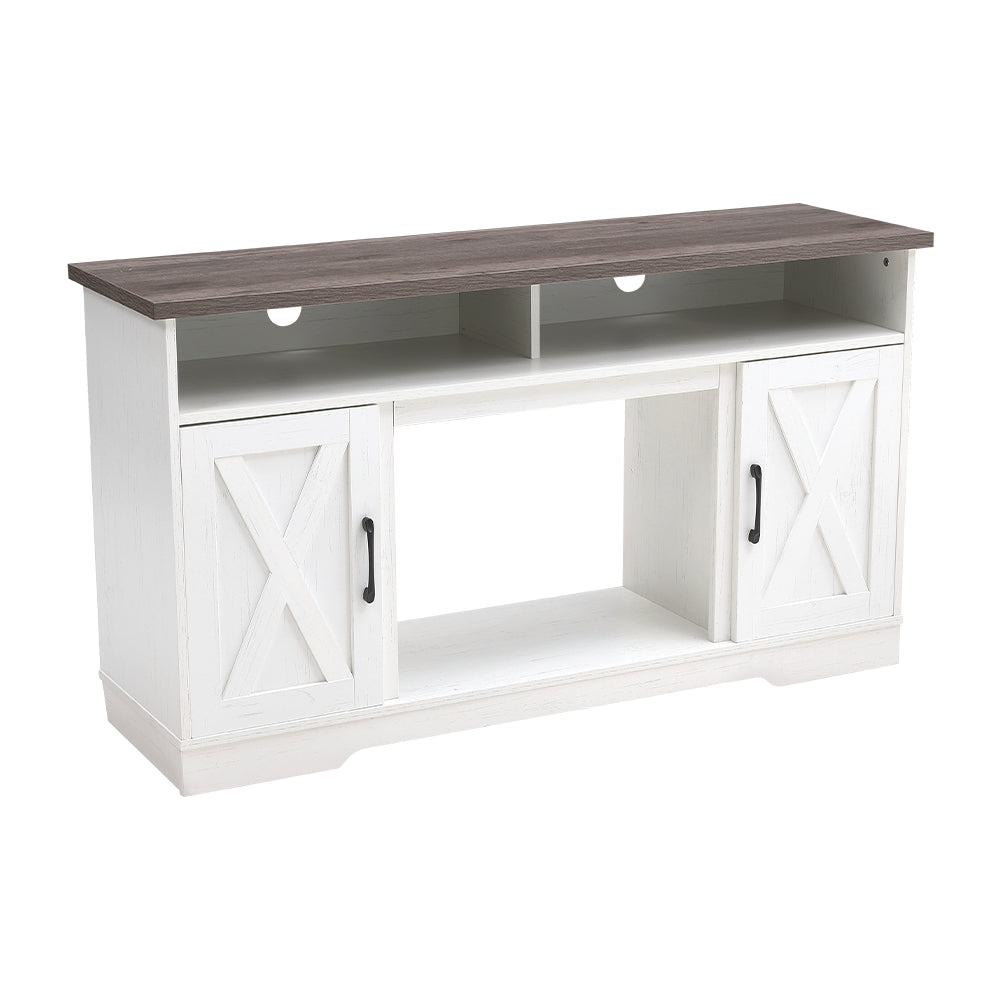 Large Wooden TV Stand with Recessed Electric Fireplace