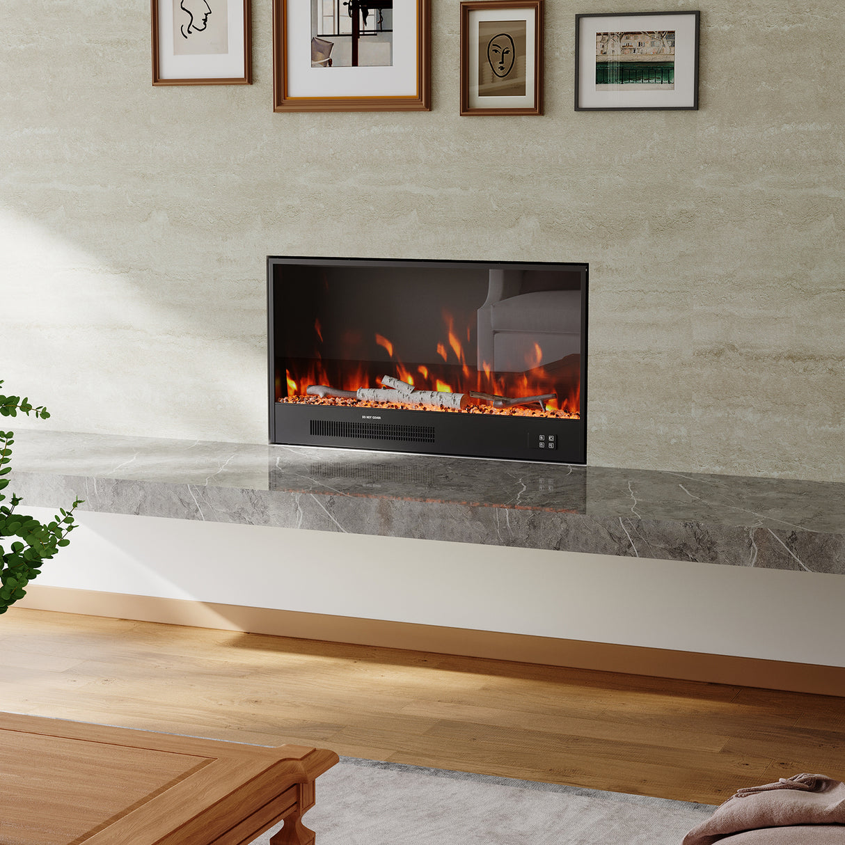 33/46/58inch WiFi Electric Fireplace with LED Display, Realistic Flame Effect & App Control