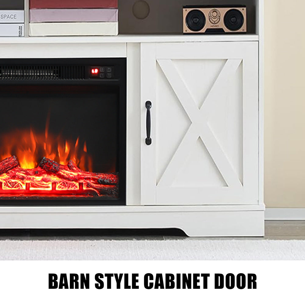 Large Wooden TV Stand with Recessed Electric Fireplace