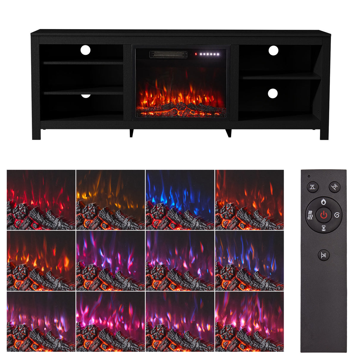 Large Electric Fireplace TV Stand with 23Inch Fireplace | 12 Flame Colours, Remote Control