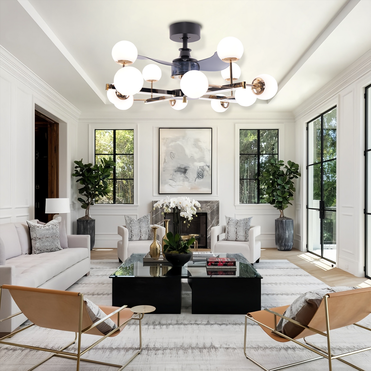 Modern Sphere 3-Blade Fan Light with Black & Gold Finish