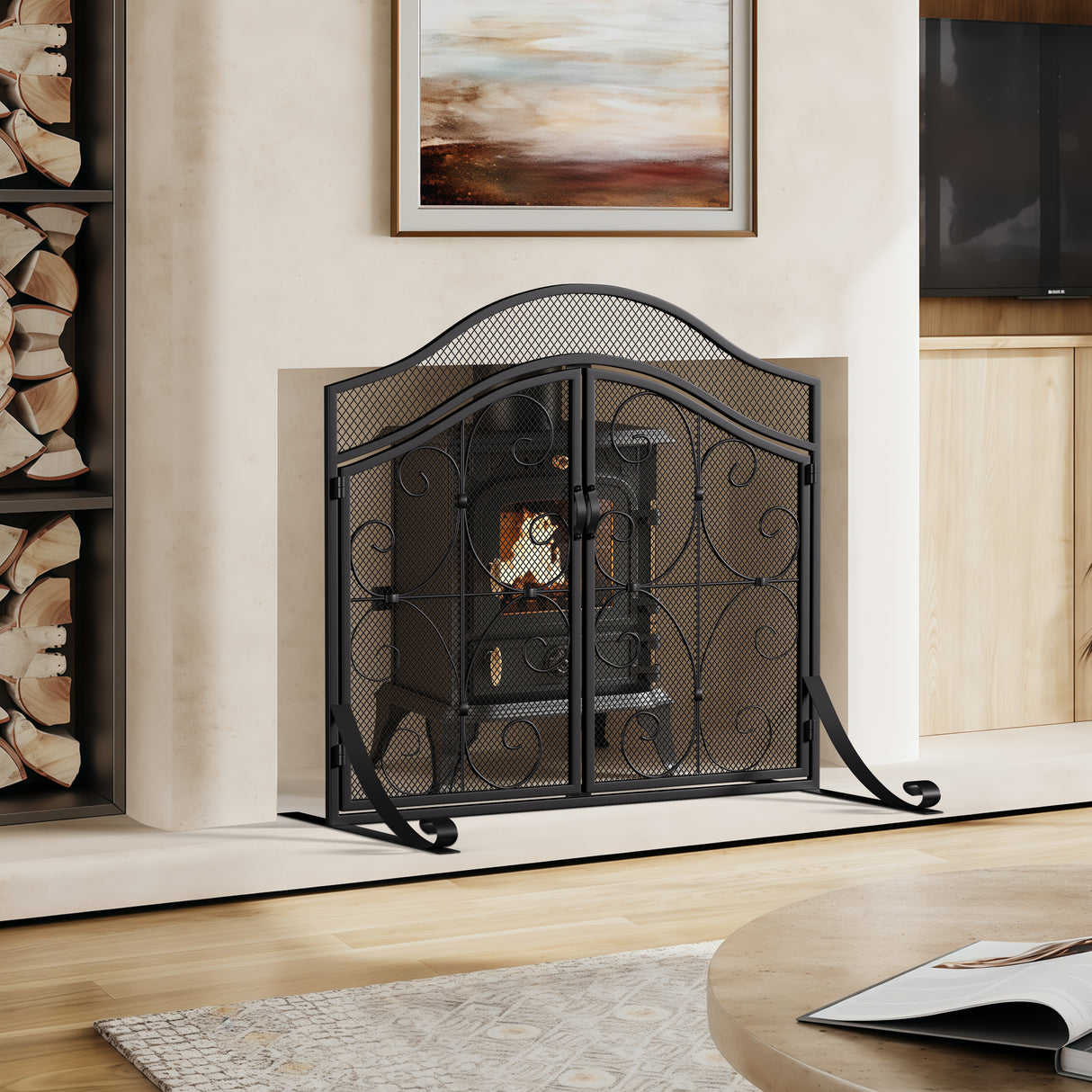 Iron Fireplace Screen Black Powder Coated – 90x32x78.8cm
