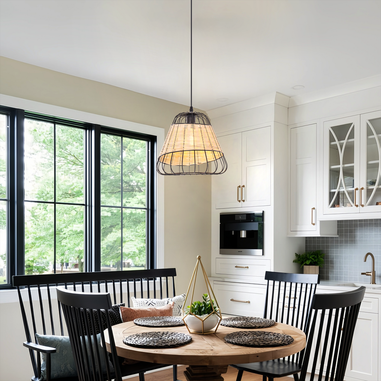Rustic Iron Woven Rattan Pendant Light for Dining Room, Reading Corner & Bedroom