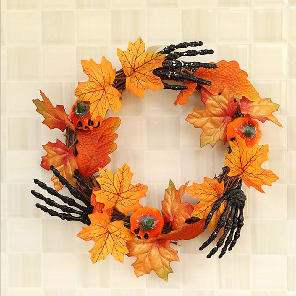 Halloween Wreath Hand Pumpkin Wreath for Front Door Decor