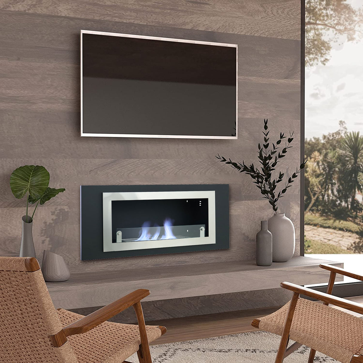 45inch Bio Ethanol Built in Recessed Wall Mount Fireplace Silver