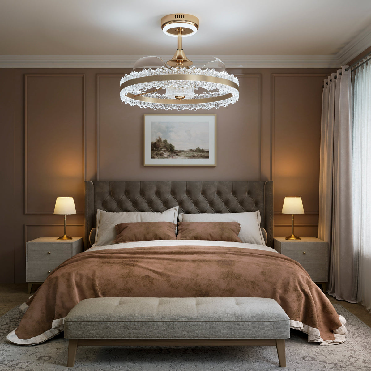 Modern Gold Halo Ceiling Fan Light with Remote, 6 Speeds & 3 Colour Temperatures