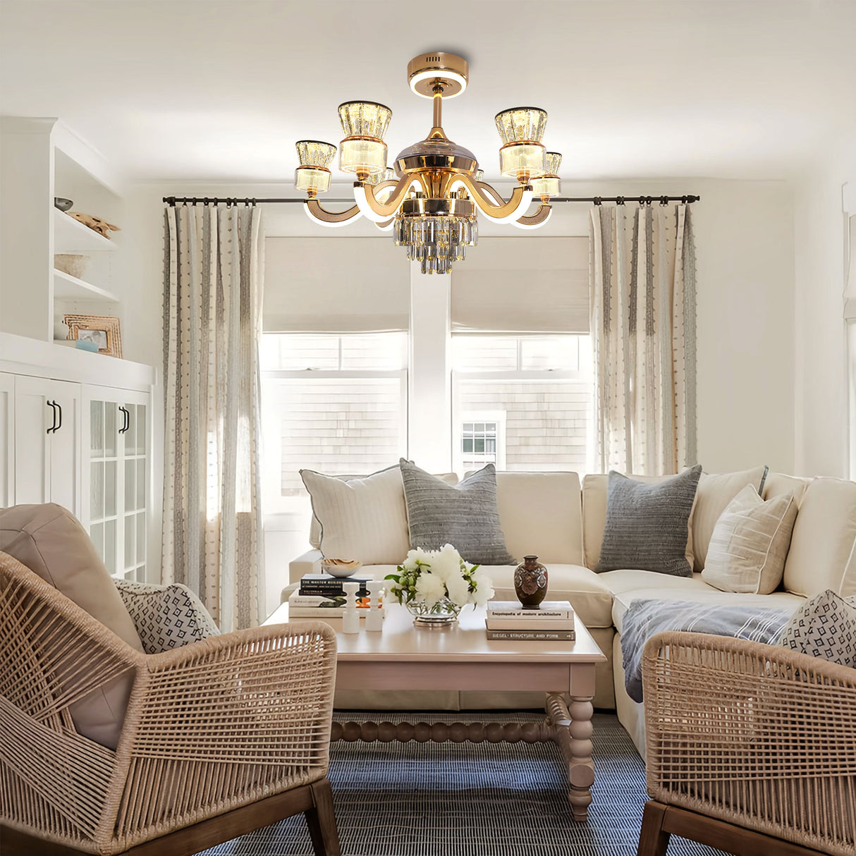 Luxurious Palace Crystal Ceiling Fan with LED Dimmable Lights