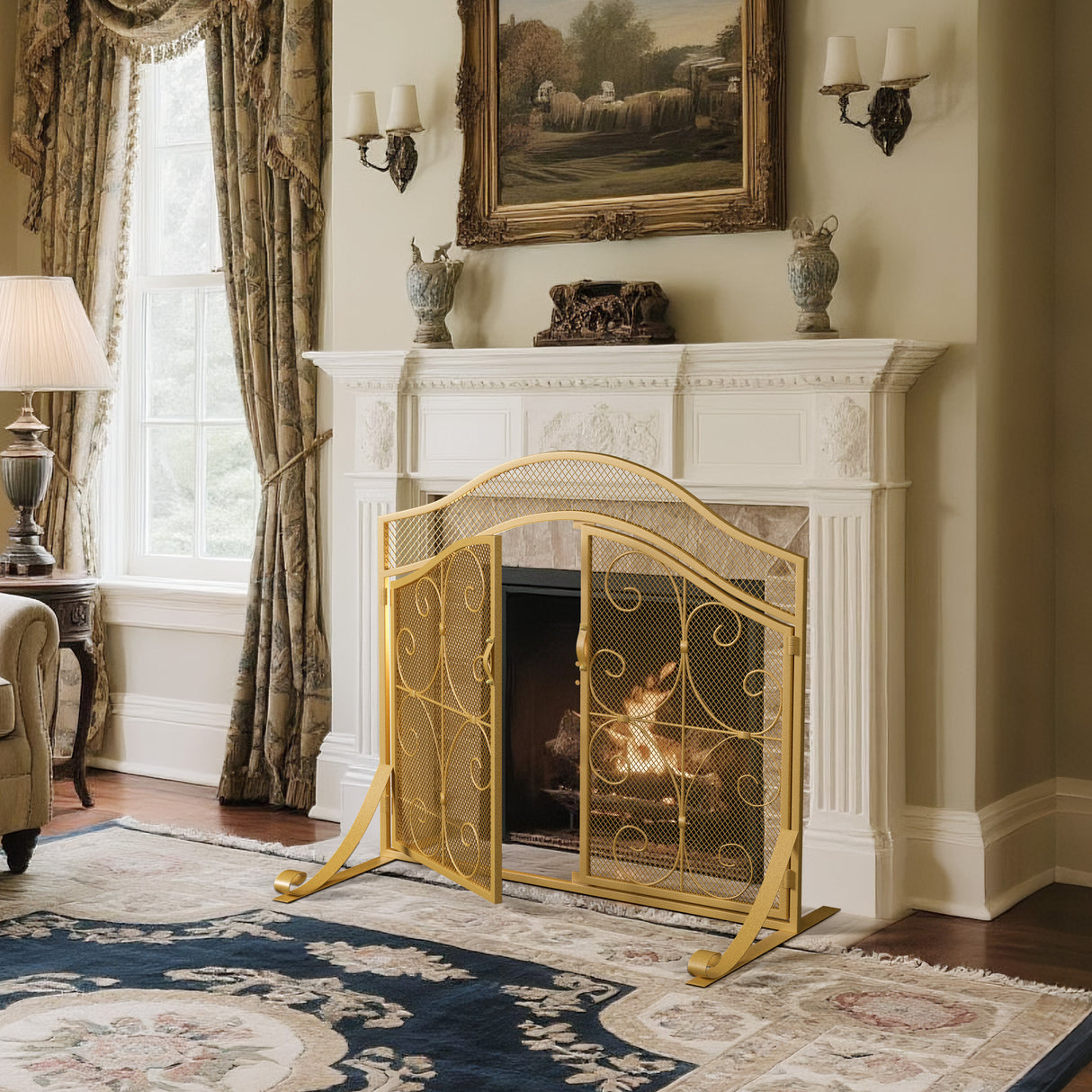 Iron Fireplace Screen Gold Powder Coated – 90x32x78.8cm