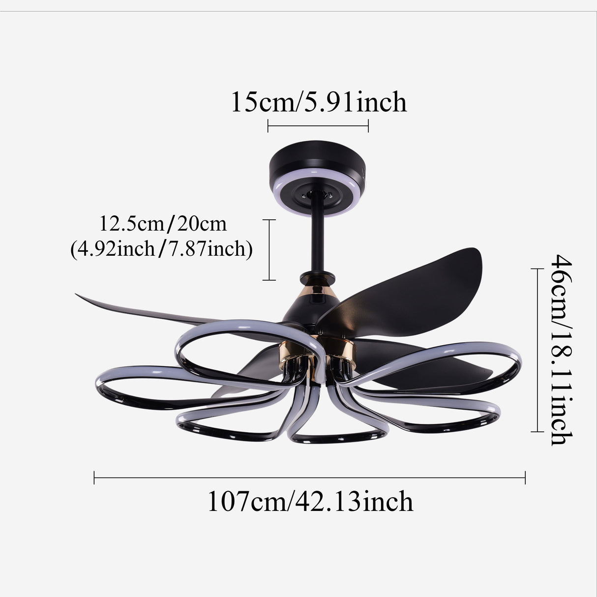 Contemporary Aluminum Black Ceiling Fan with Light for Living Rooms