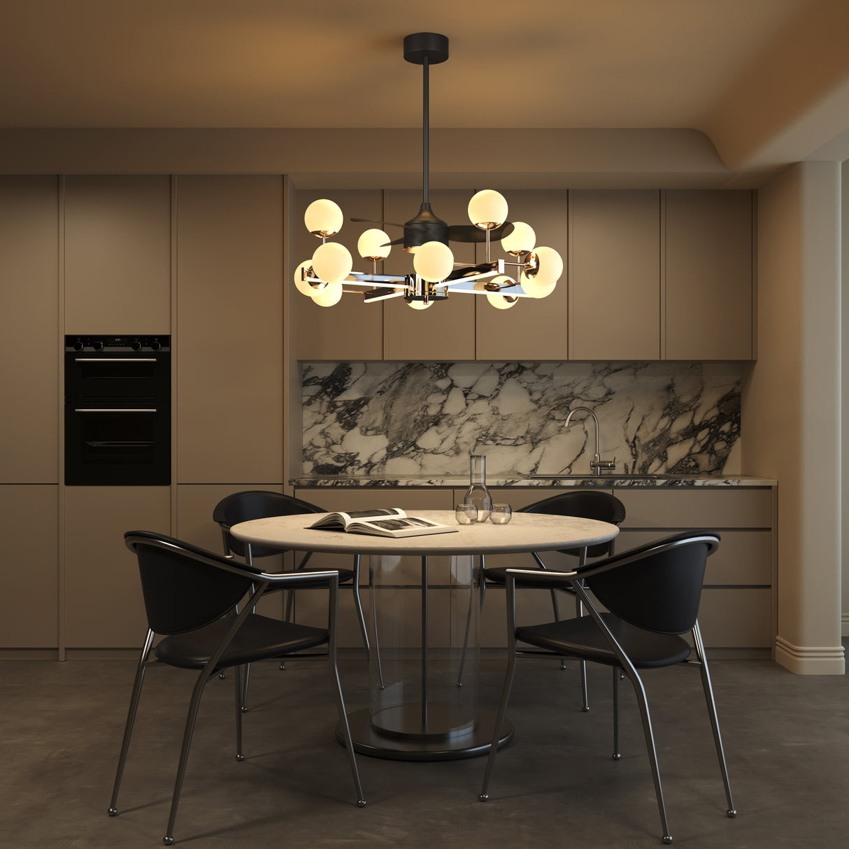 Modern Sphere 3-Blade Fan Light with Black & Gold Finish