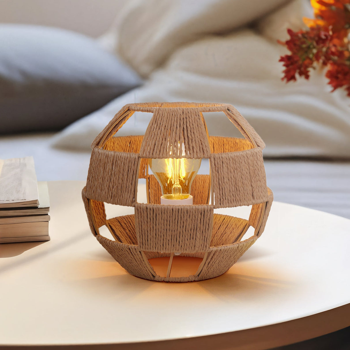 Handwoven Jute Globe Table Lamp - Eco-friendly Spherical Bedside Desk Lighting