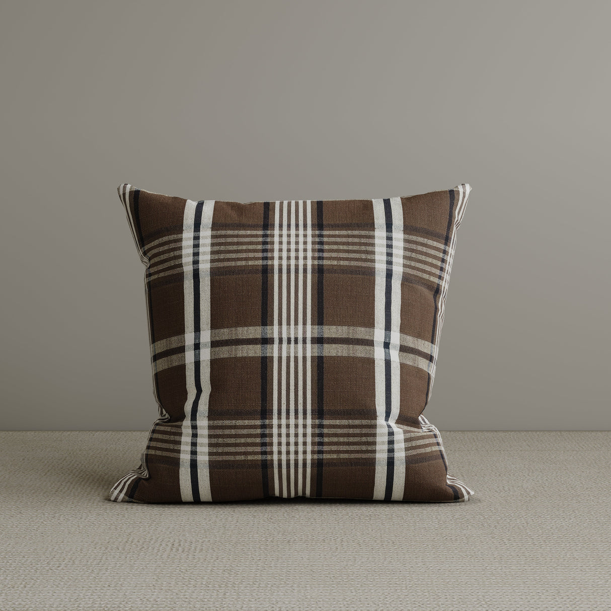 Square Exclusive Design Cushion in Brown Checkered Cotton Linen, 45*45CM