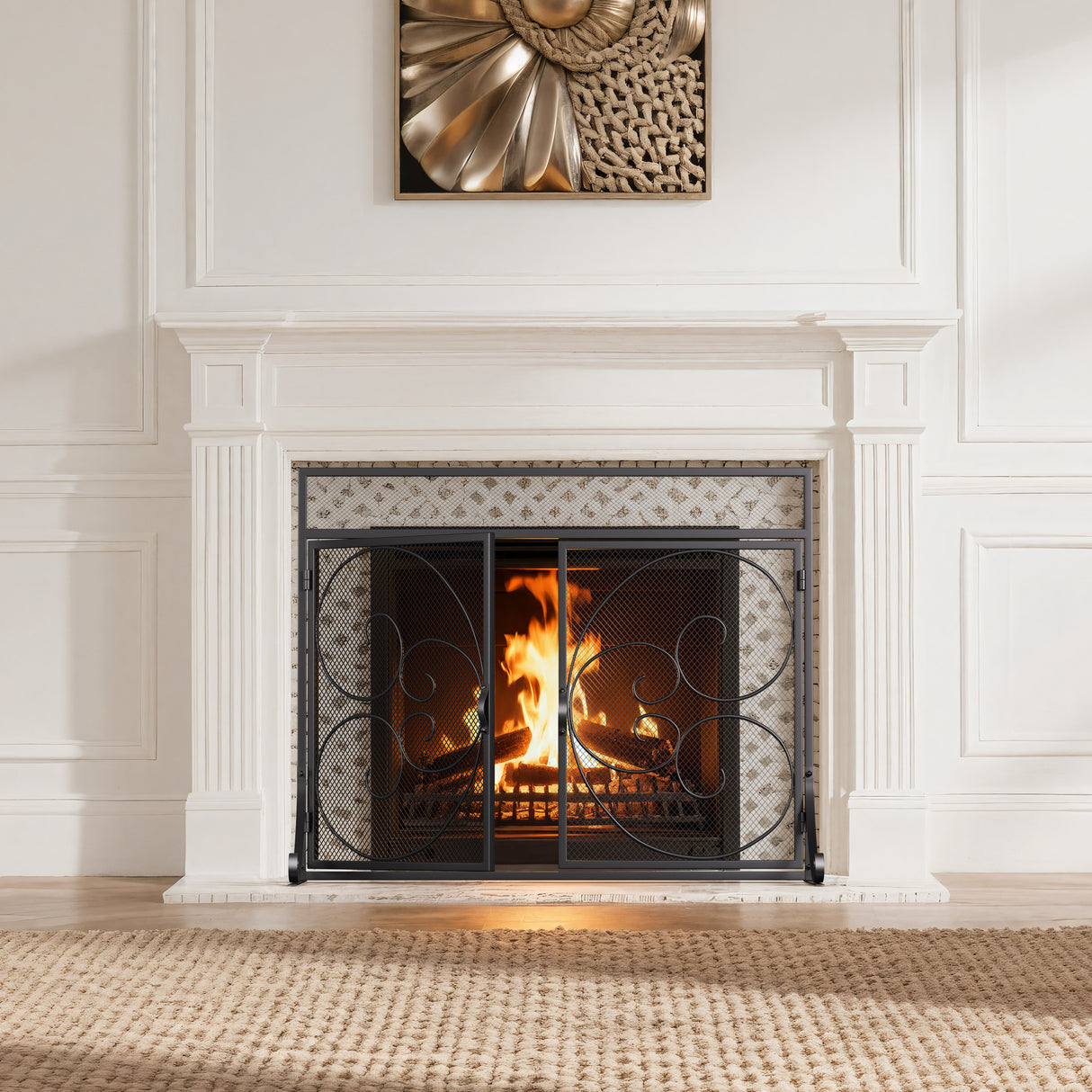 Iron Fireplace Screen Black Powder Coated – 89x25x71.5cm