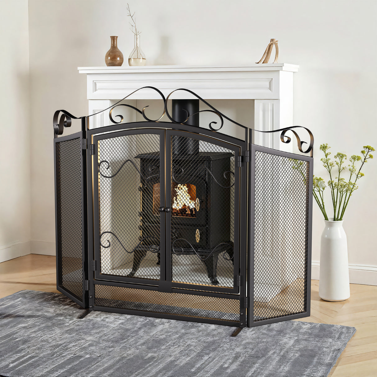 Iron Fireplace Screen Black Powder Coated – 114.7x84x16.5cm