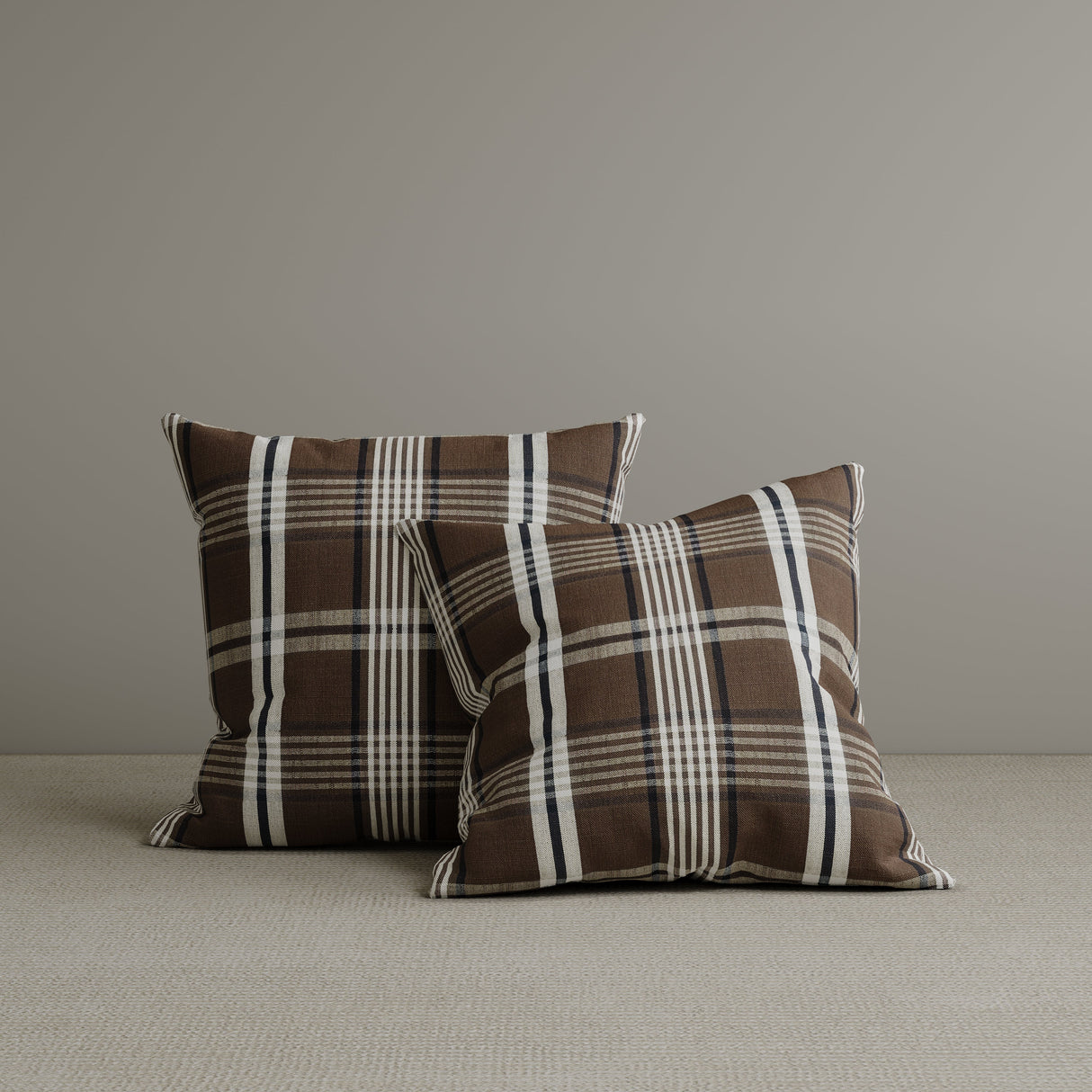 Square Exclusive Design Cushion in Brown Checkered Cotton Linen, 45*45CM
