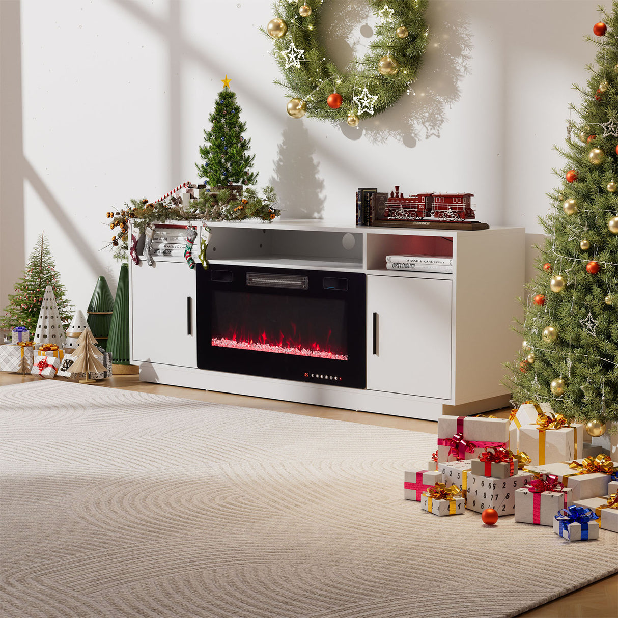 30Inch Electric Fireplace with TV Stand | Large Media Cabinet with 24 Colour Options