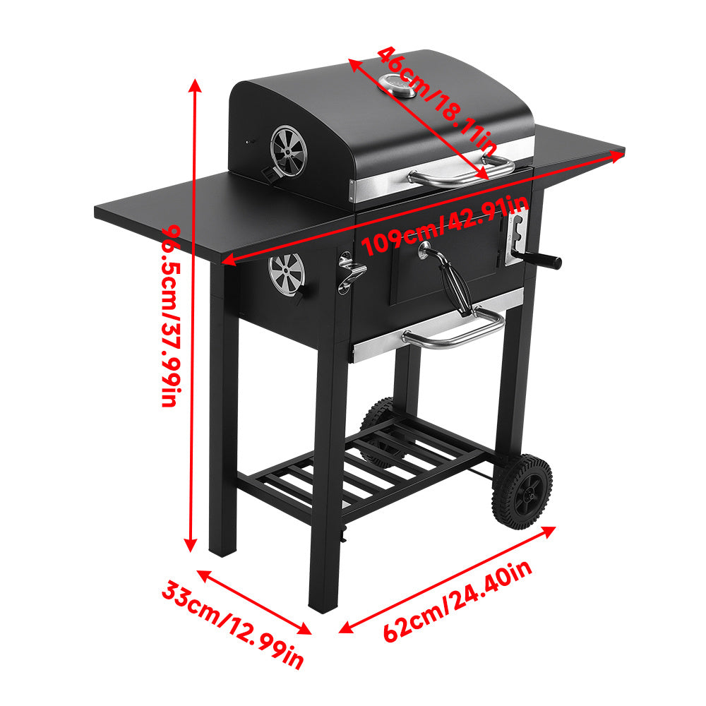 Premium Outdoor Charcoal BBQ Grill with Side Tables
