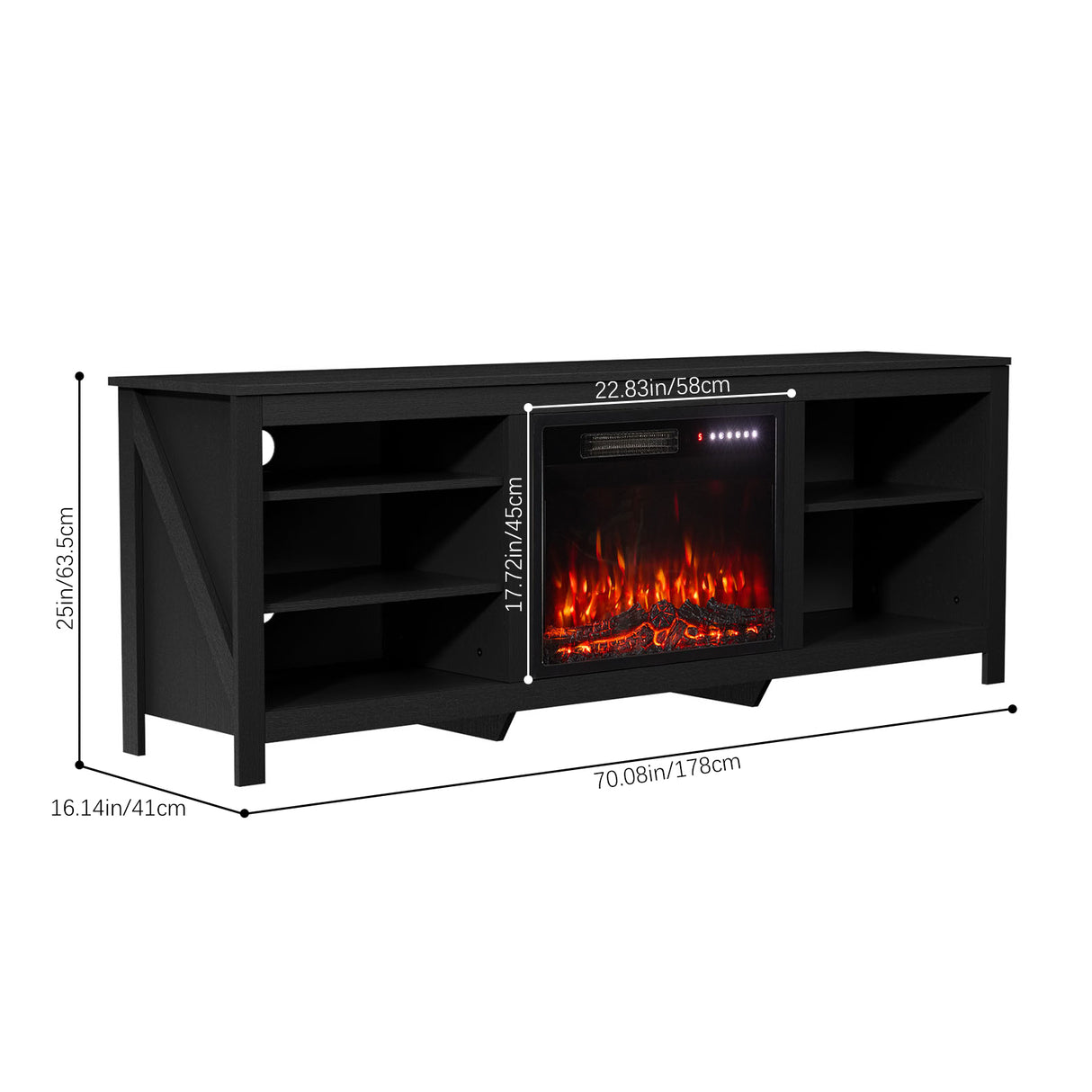 Large Electric Fireplace TV Stand with 23Inch Fireplace | 12 Flame Colours, Remote Control