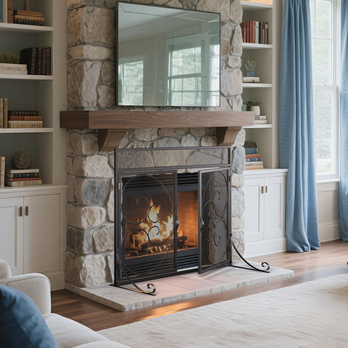 Iron Fireplace Screen Black Powder Coated – 89x25x71.5cm