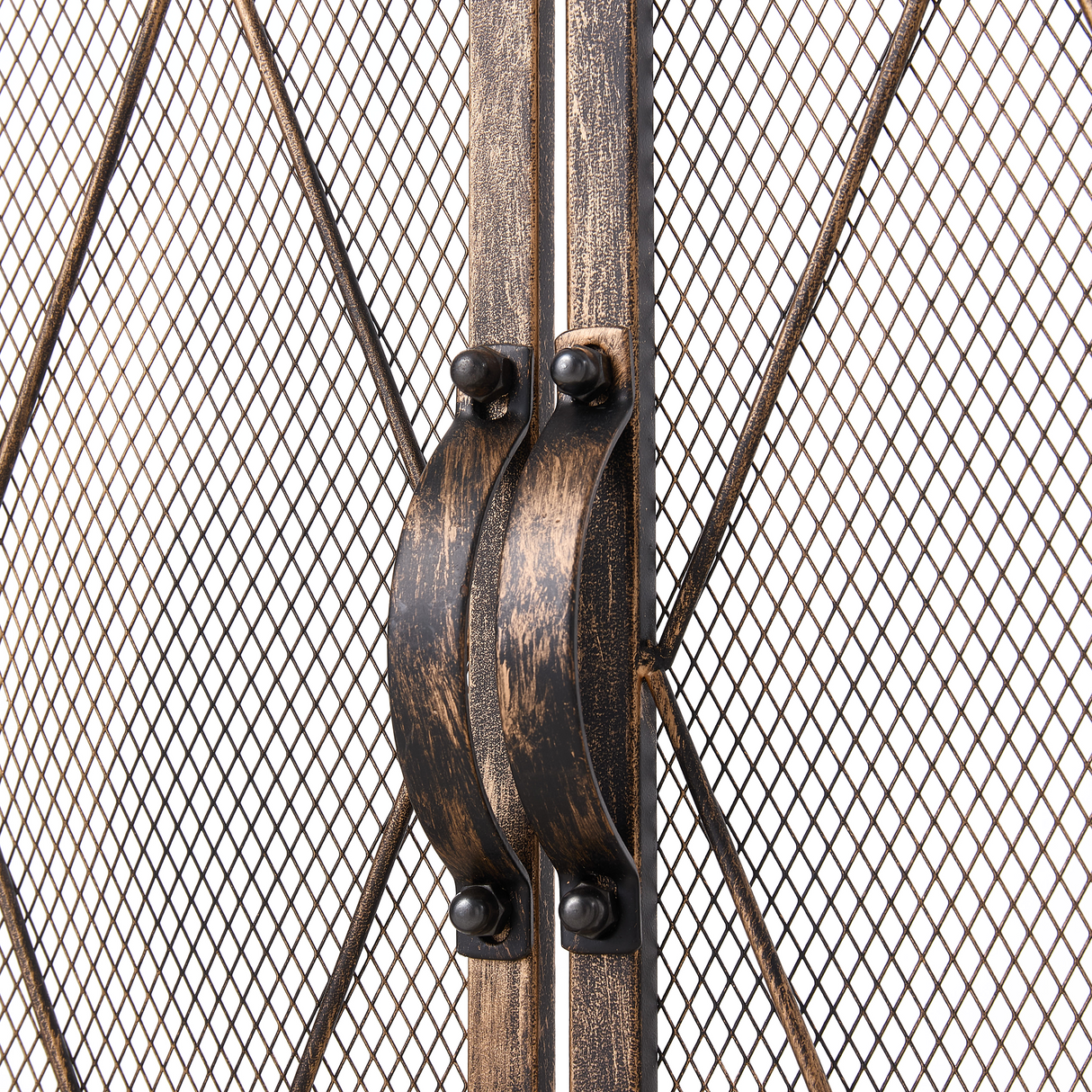 Triple-Fold Iron Fireplace Screen Antique Copper Powder Coated – 127x13x81cm