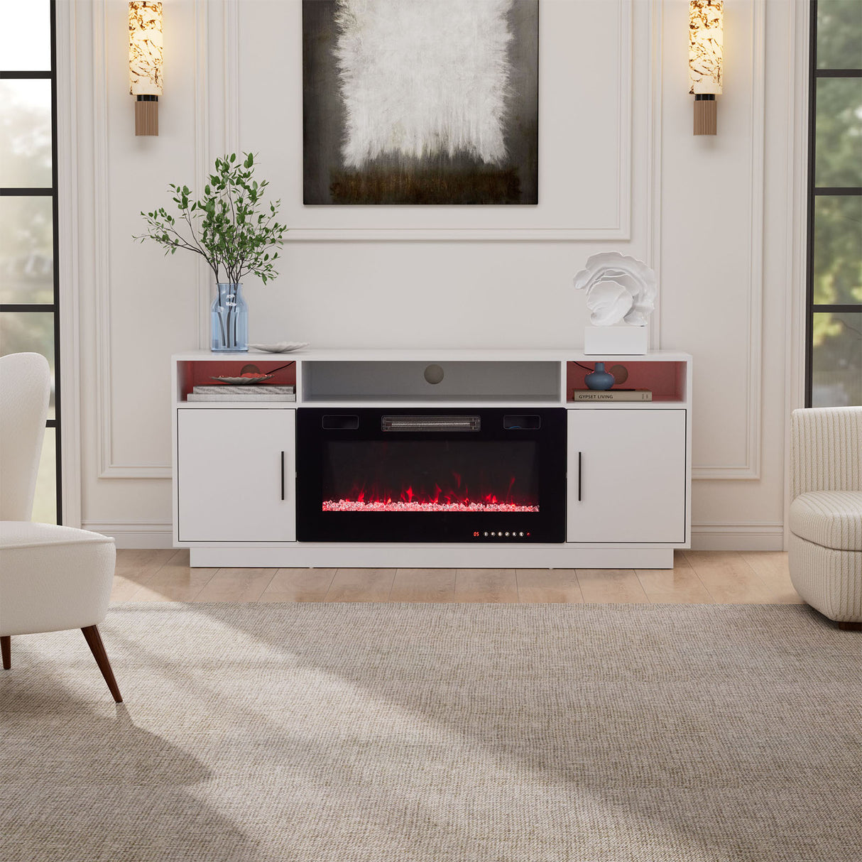 30Inch Electric Fireplace with TV Stand | Large Media Cabinet with 24 Colour Options