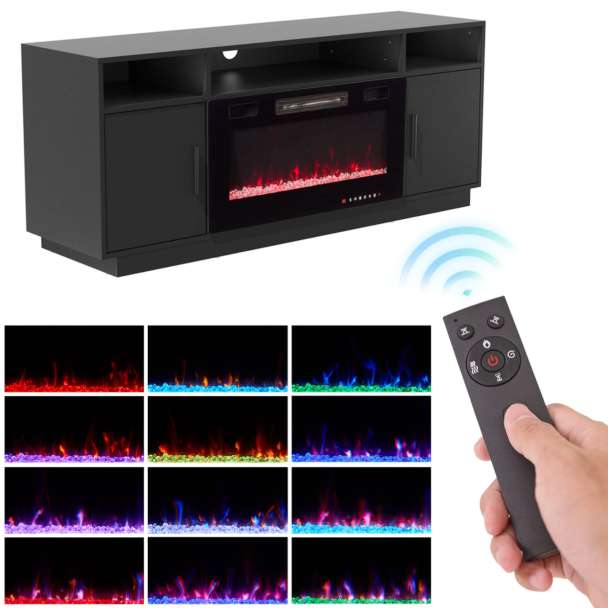 30Inch Electric Fireplace with TV Stand | Large Media Cabinet with 24 Colour Options