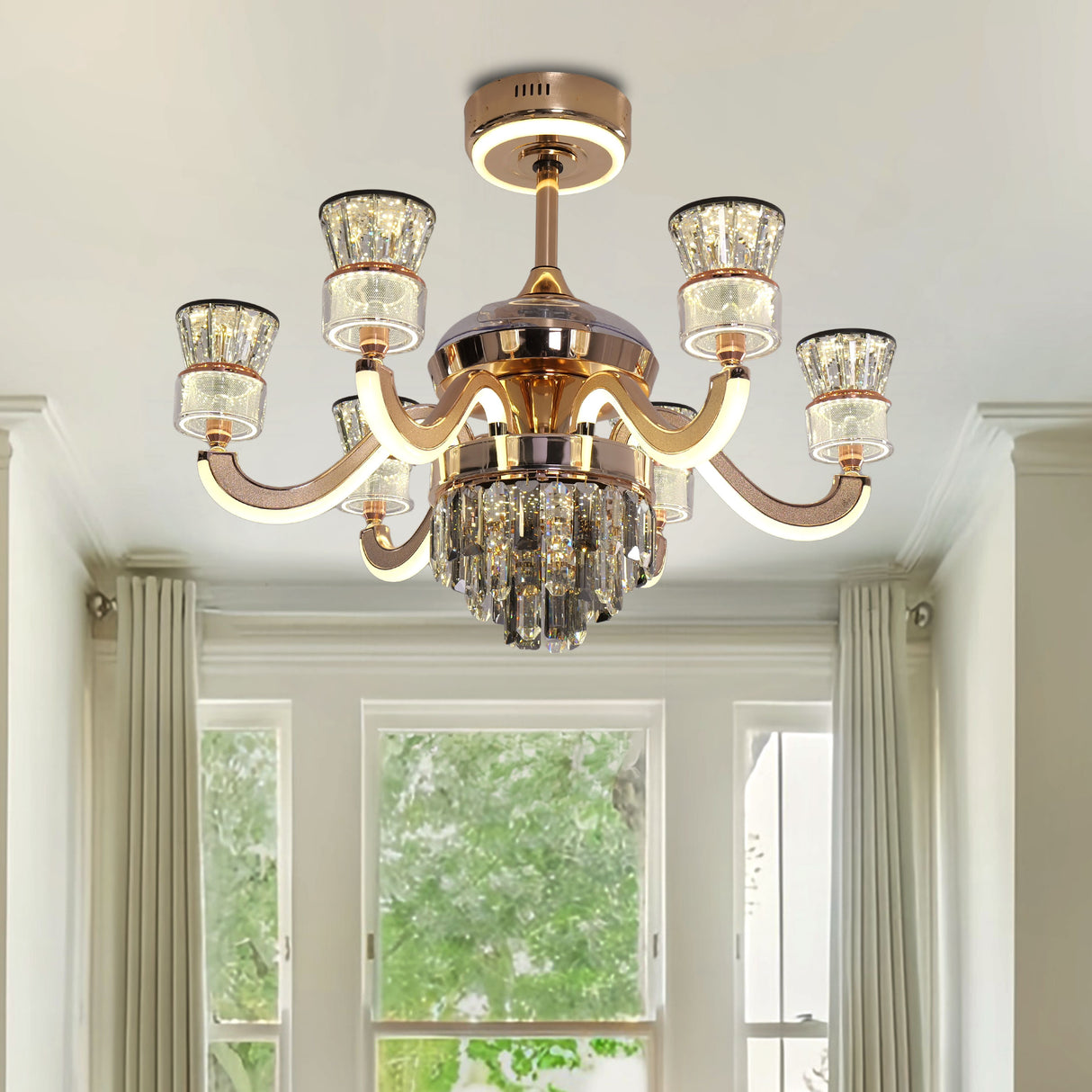 Luxurious Palace Crystal Ceiling Fan with LED Dimmable Lights