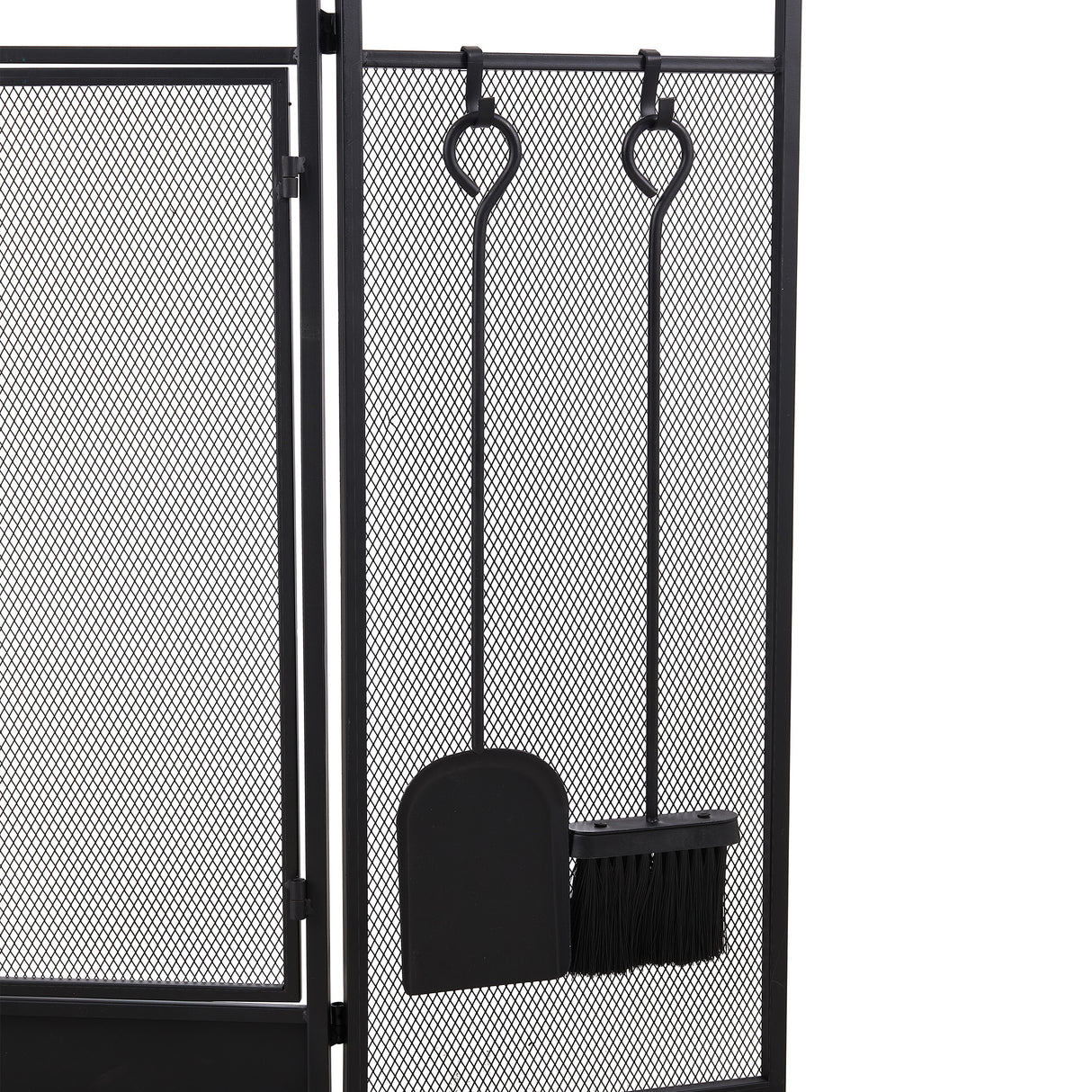 Iron Fireplace Screen with 4-Piece Tool Set Black Powder Coated – 122x1.3x80cm