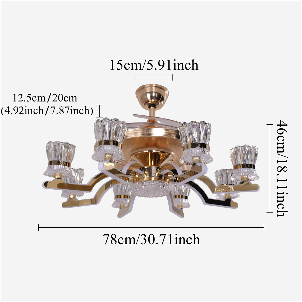 78cm Elegant Gold Copper Fan Light