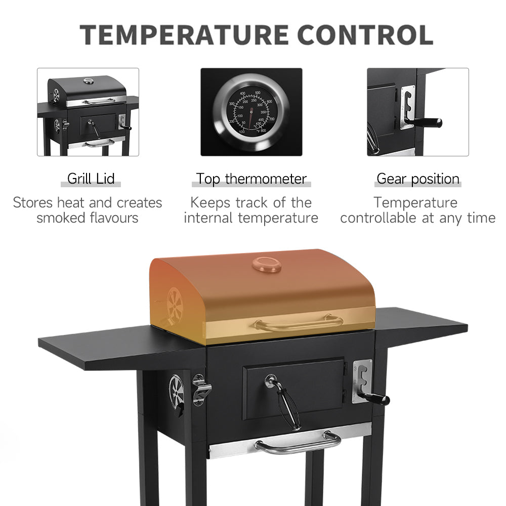 Premium Outdoor Charcoal BBQ Grill with Side Tables
