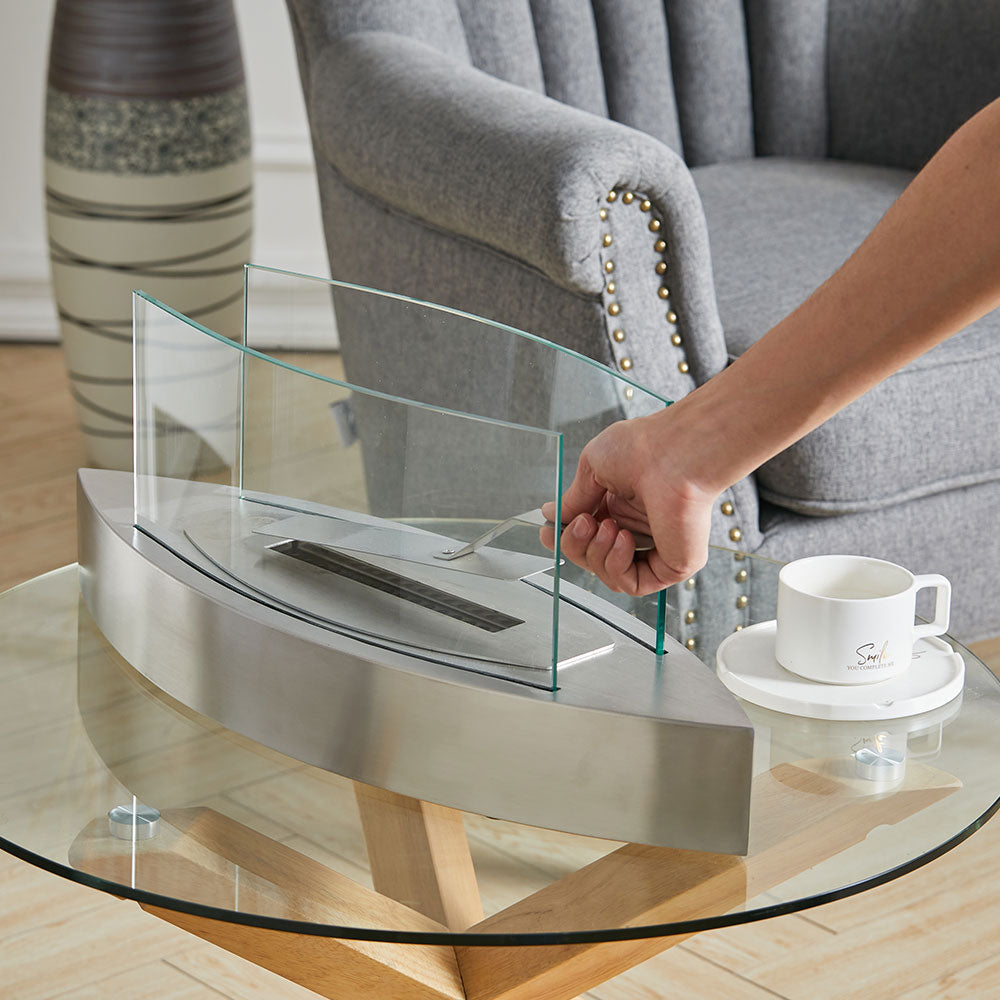 Portable Bio Ethanol Fireplace | Real Flame with Tempered Glass Guard