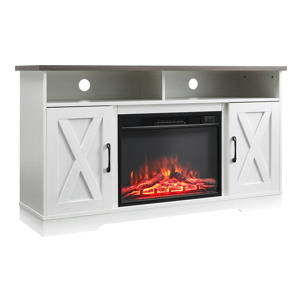 Large Wooden TV Stand with Recessed Electric Fireplace