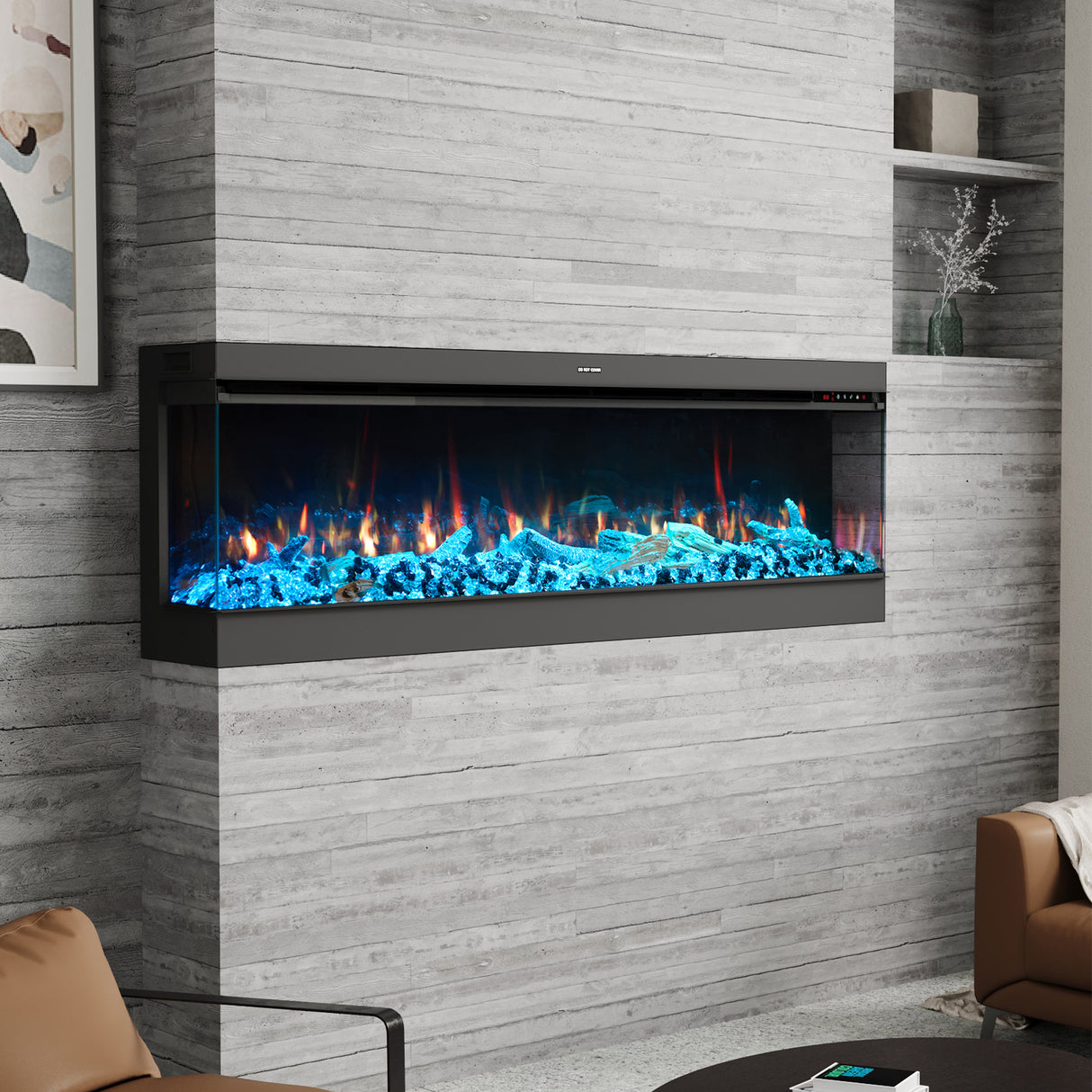 50/60/70/80inch 3-sided Electric Fireplace with Adjustable Color, Temperature and Timing, Controlled by APP