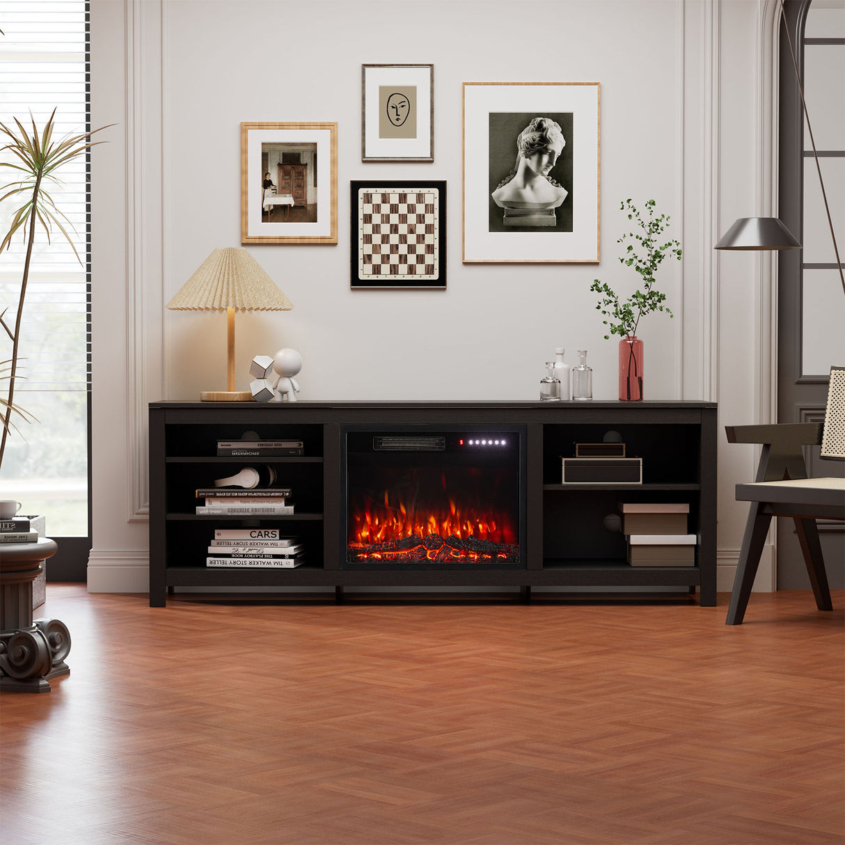 Large Electric Fireplace TV Stand with 23Inch Fireplace | 12 Flame Colours, Remote Control