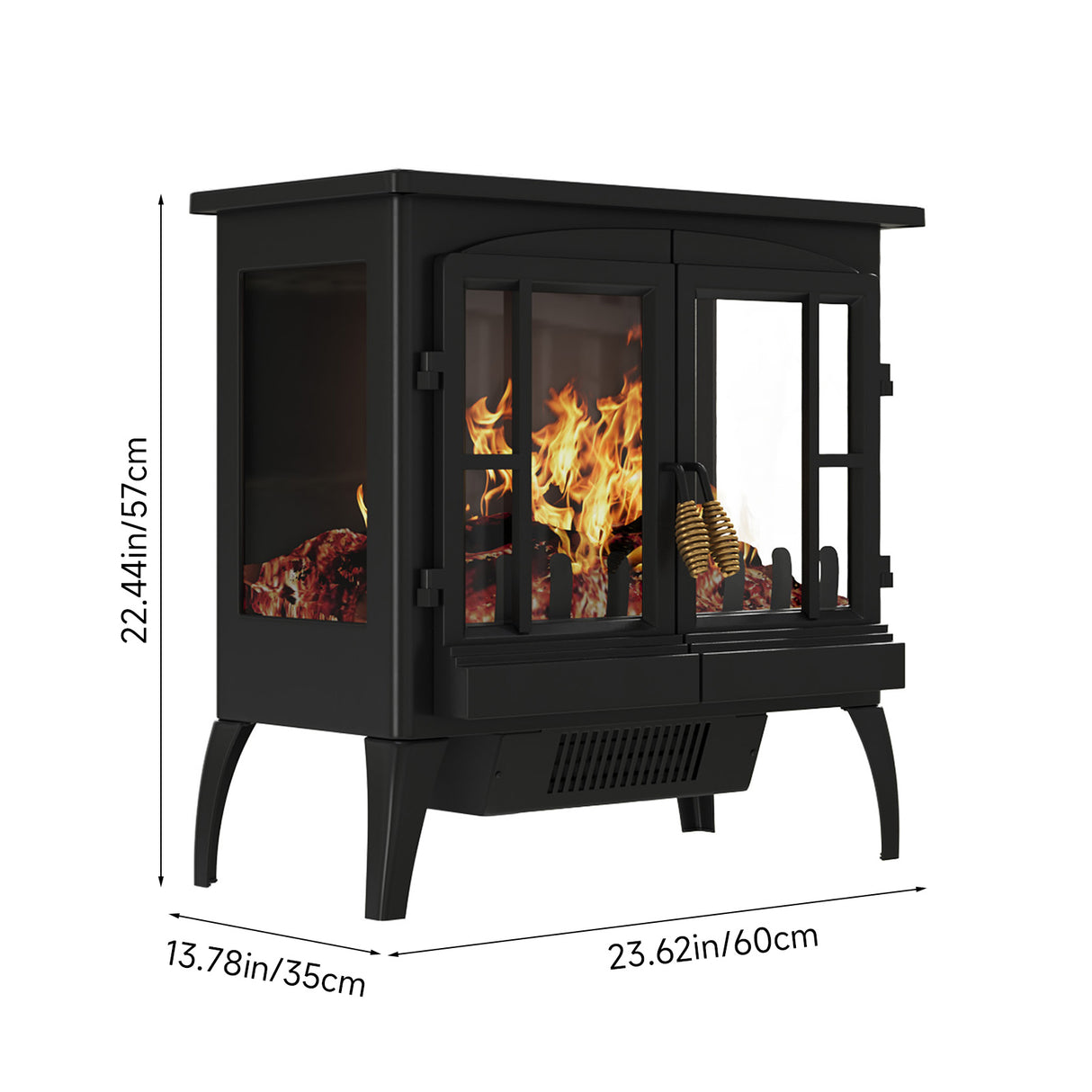 Black Freestanding Electric Fireplace Heater with Adjustable Flame Brightness