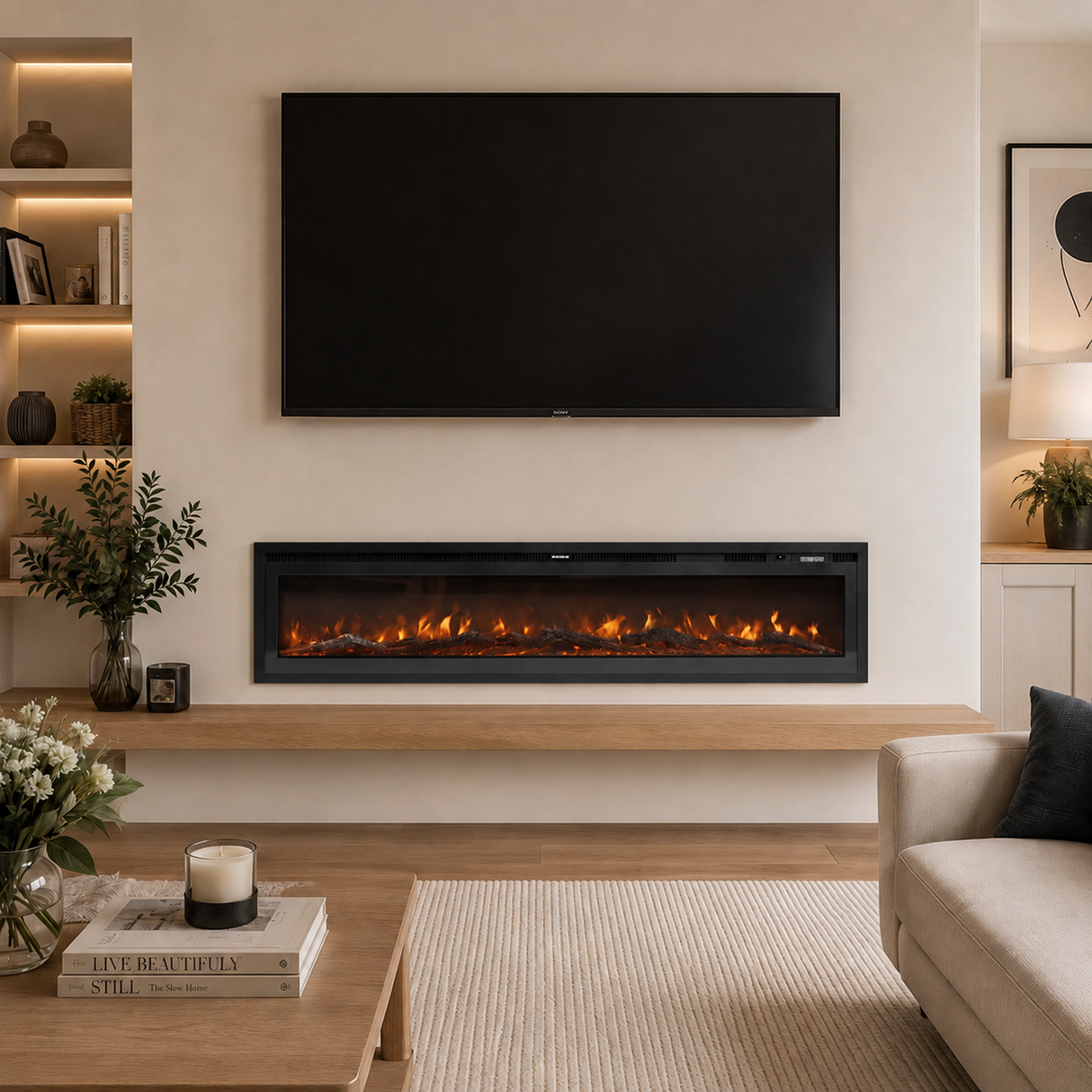 Media Wall Fireplace | 3-in-1 Electric Fireplace Insert with Realistic LED Flames