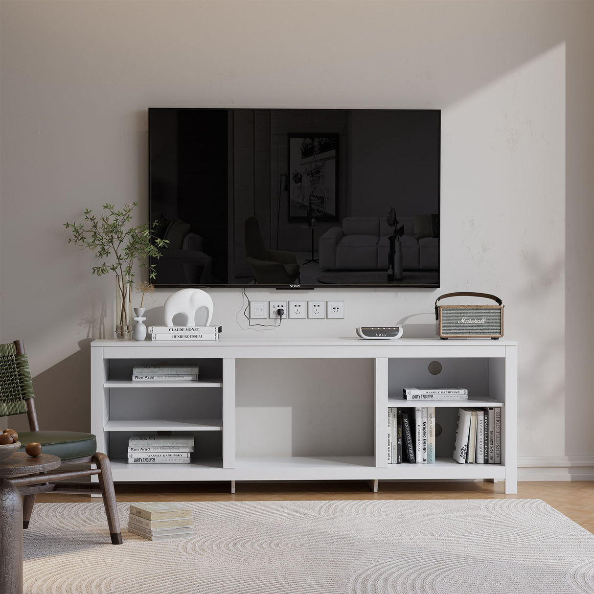 Large Electric Fireplace TV Stand with 23Inch Fireplace | 12 Flame Colours, Remote Control