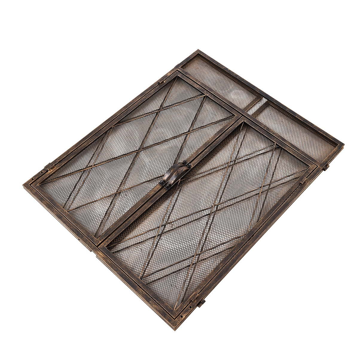 Triple-Fold Iron Fireplace Screen Antique Copper Powder Coated – 127x13x81cm