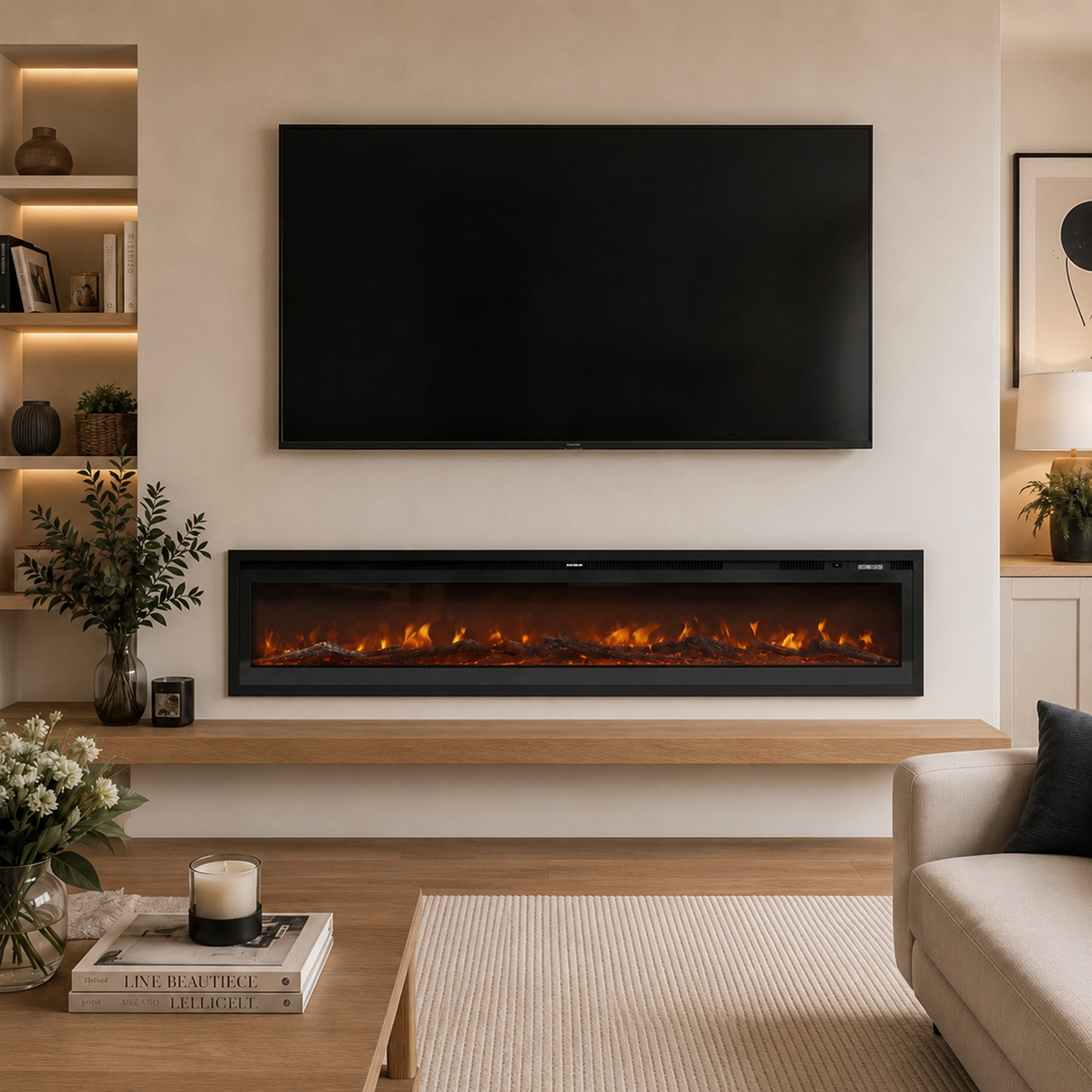 Media Wall Fireplace | 3-in-1 Electric Fireplace Insert with Realistic LED Flames