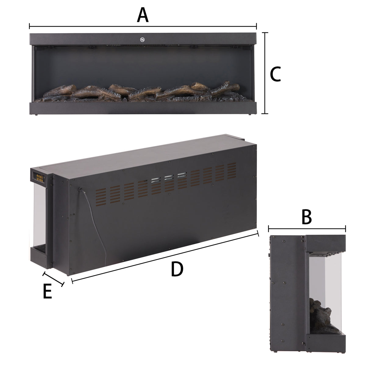 42/48/56/72inch 3-Sided Black/White Electric Fireplace with Remote Control, WiFi Function, Adjustable LED Flames and Heating Modes