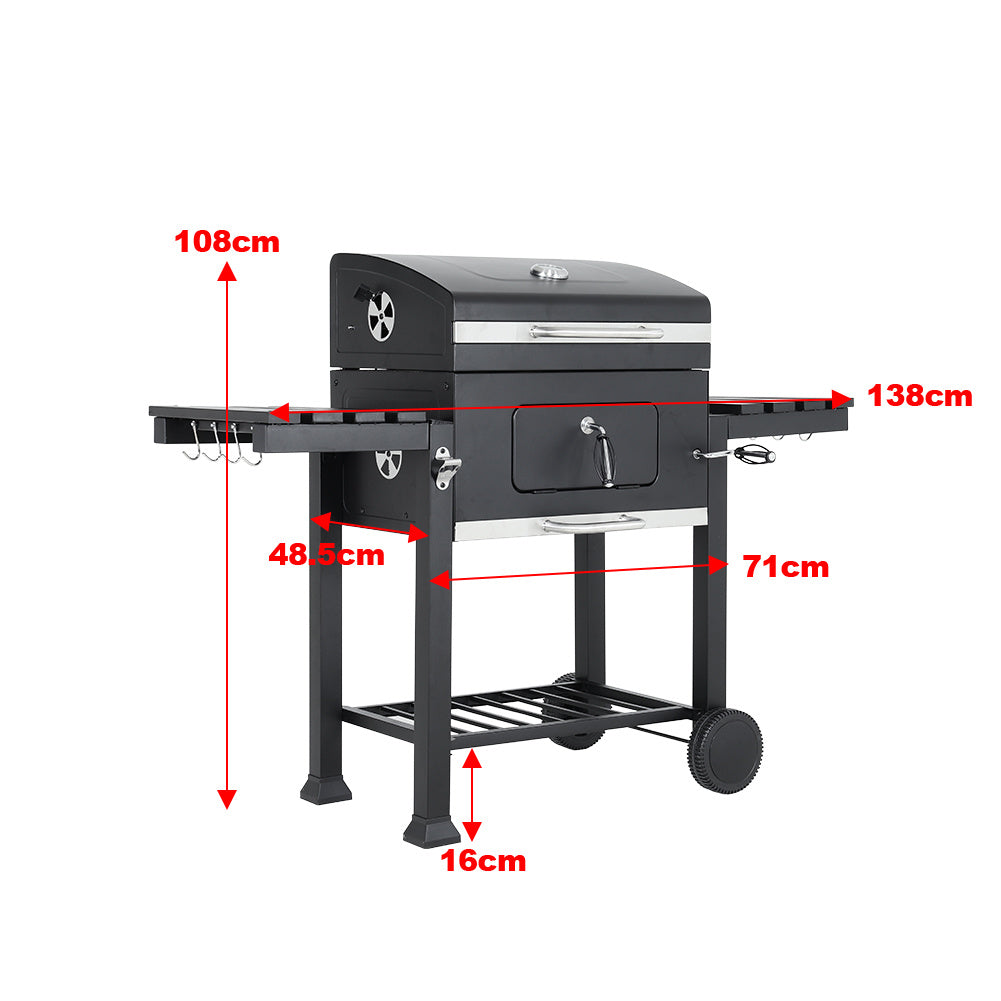 Cart-Style Charcoal BBQ Grill with Build-in Grill Rack