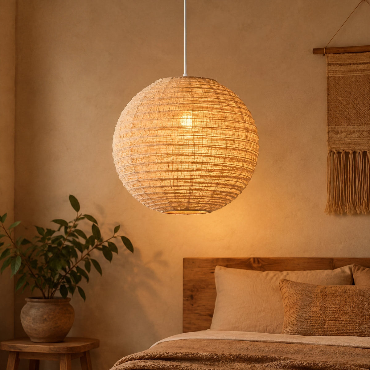 Lightsin Wabi-Sabi Linen Spherical Pendant Light for Bedroom, Dining Room & Boho Interiors Lightsin UK Dia 40cm 1 Unit In Stock