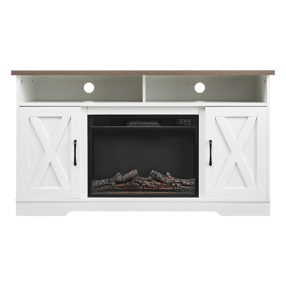 Large Wooden TV Stand with Recessed Electric Fireplace