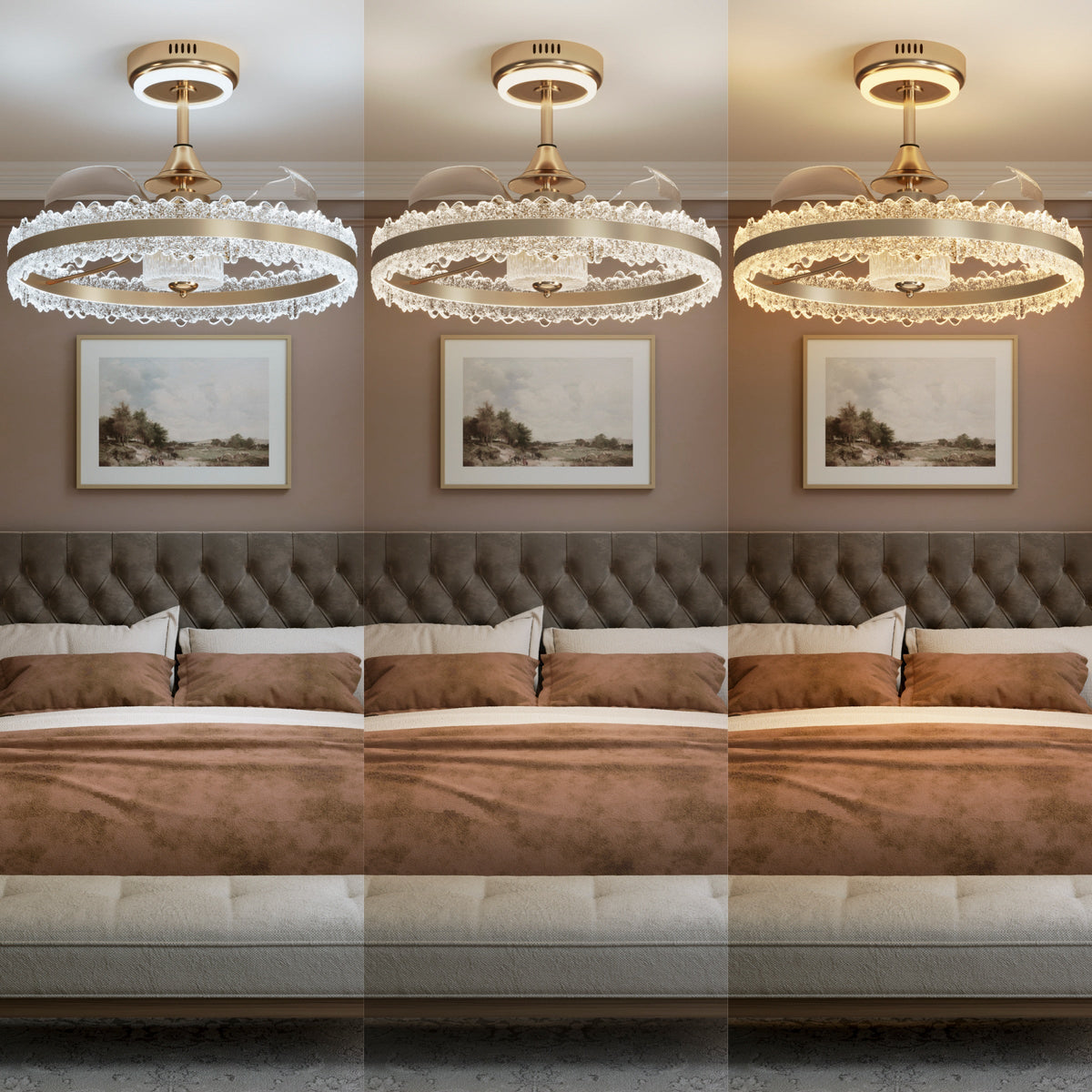 Modern Gold Halo Ceiling Fan Light with Remote, 6 Speeds & 3 Colour Temperatures